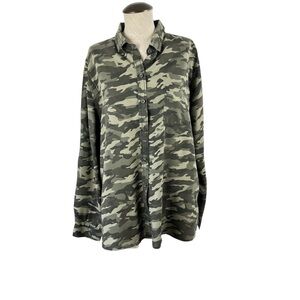 Beach Lunch Lounge Womens Camo Long Sleeve Button Down Blouse XL